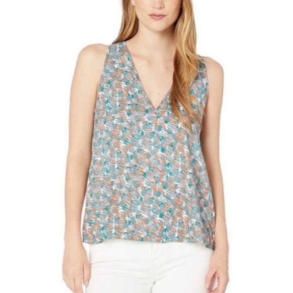 BCBGMaxAzria V-Neck A-Line Sleeveless Blouse Turquoise and Orange | Large - Picture 1 of 6